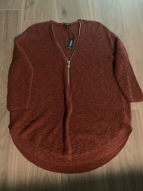 Express Women's V-Neck Half-Zip Sweater - Rust